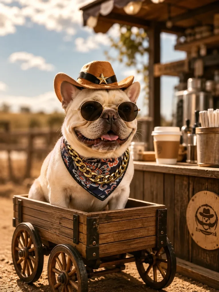 Cowboy Chic brown dog accessory set with cowboy hat, sunglasses, bandana and chain
